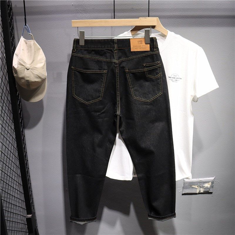 毒类水洗深色小脚九分牛仔裤春夏薄款男士直筒宽松休闲春秋裤子男