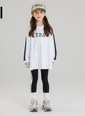 ei童装儿童长袖T恤2023春秋款黑白拼色长袖内搭衣男女童亲子装