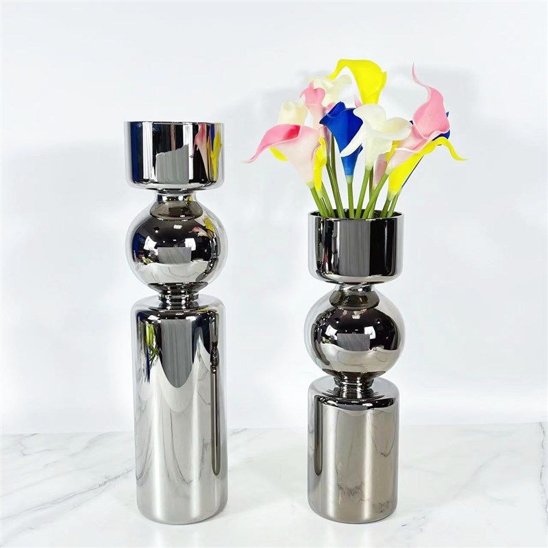 玻璃镜面花瓶摆件样板间售楼处酒店客厅花器轻奢电镀银色水培花插,鲜花速递/花卉仿真/绿植园艺,花瓶,淘宝优惠券,粉丝福利购,淘宝优惠卷