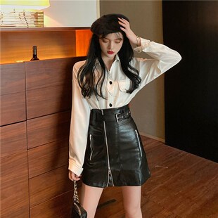 大码pu小皮裙女胖mm秋冬短裙遮胯裙子显瘦高腰a字裙半身裙200斤