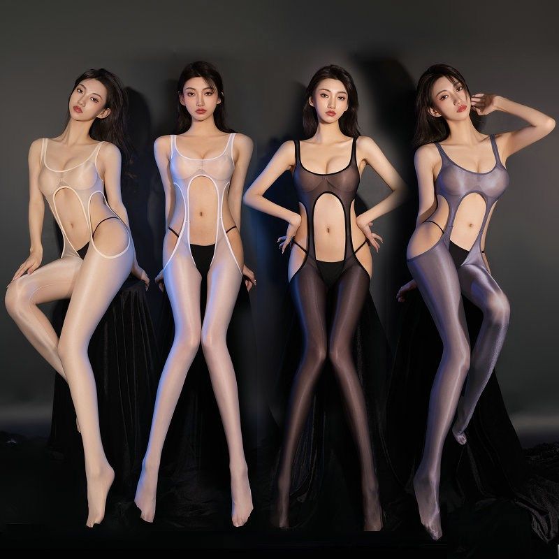女士四面开档连身袜透明超薄连体裤丝滑背心镂空紧身连体衣美腿裤