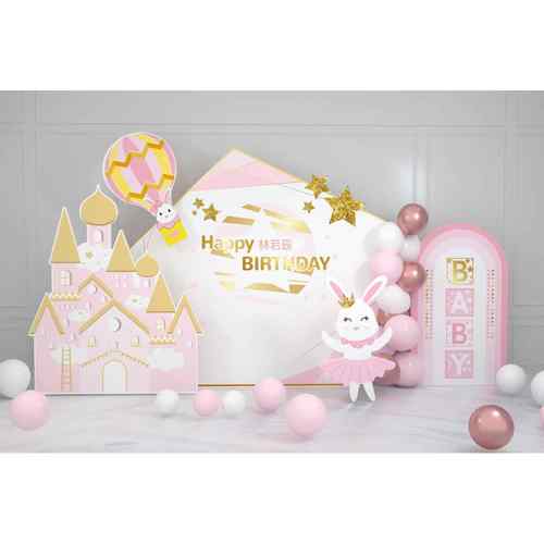 女宝宝生日百天周岁热气球小兔房间布置KT板龙卡板名字定制宝宝宴