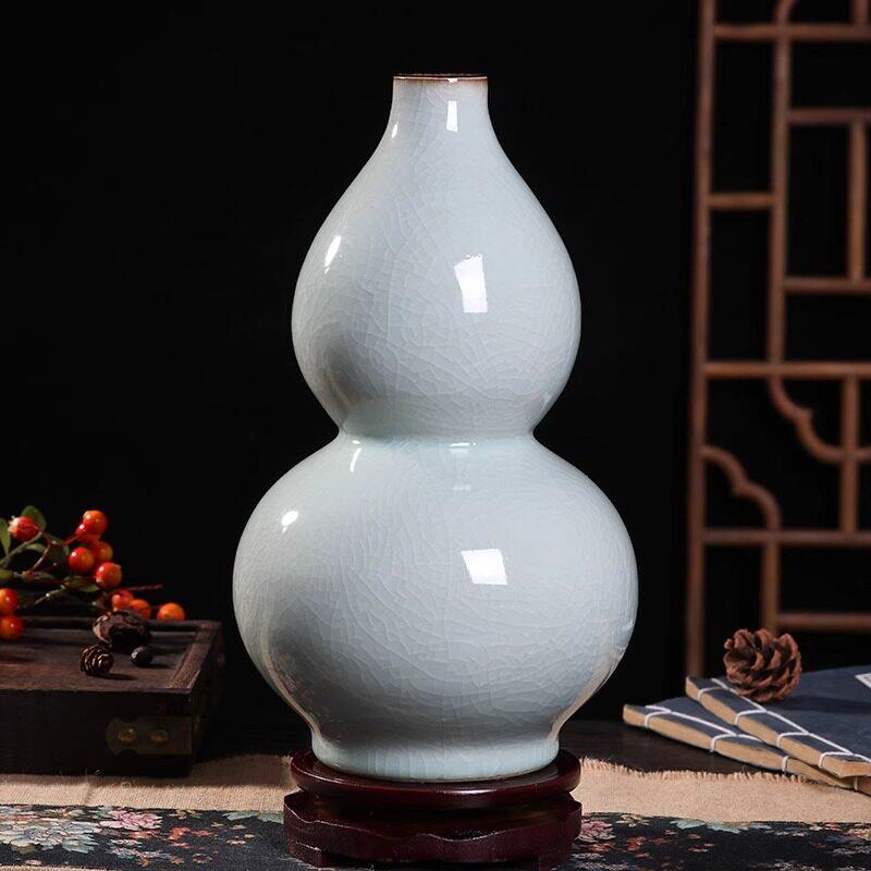 景德镇陶瓷器白裂釉装饰花瓶冰裂釉彷古新中式工艺礼品摆饰客厅家