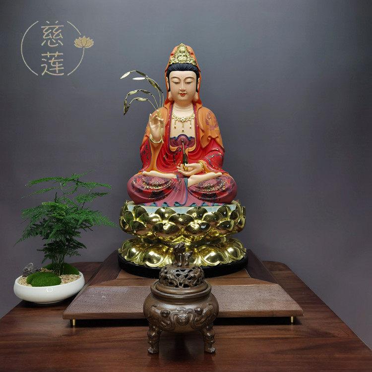 树脂观音佛像居家客厅桌面摆件南海观世音菩萨娑婆三圣西方三圣
