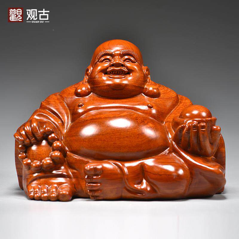 花梨木雕弥勒佛像摆件实木质元宝笑佛家居客厅玄关装饰红木工艺品