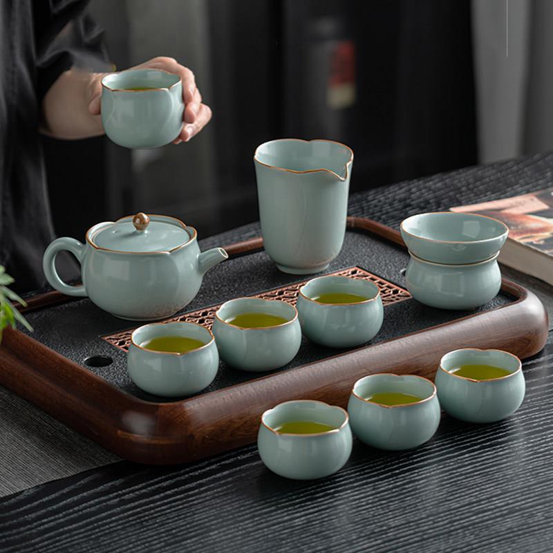大师级汝窑功夫茶具套组家用天青色开片高档2026年新款茶杯礼盒装