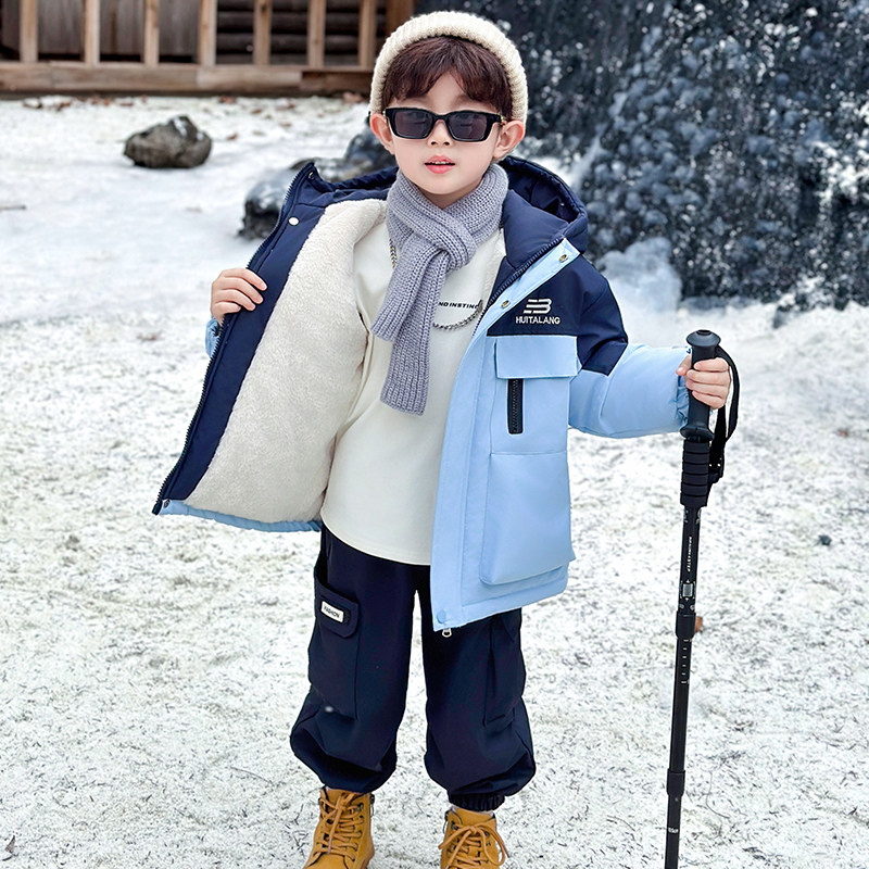 潮童轻奢男童加绒外套儿童派克服图片