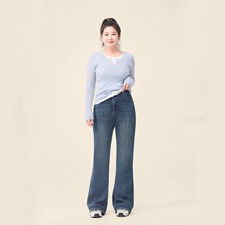 迅町微胖大码胖mm喇叭裤女夏季弹力牛仔裤苹果型梨型身材高腰显瘦