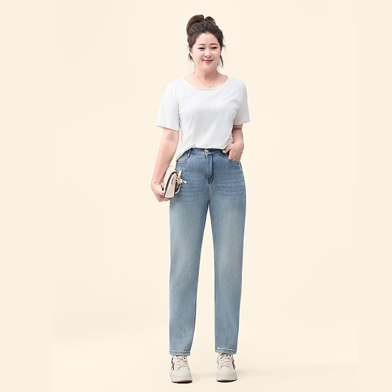 迅町大码牛仔裤女直筒裤加肥宽松