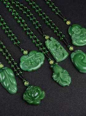 深绿色玉髓琉璃毛衣链男女配饰品