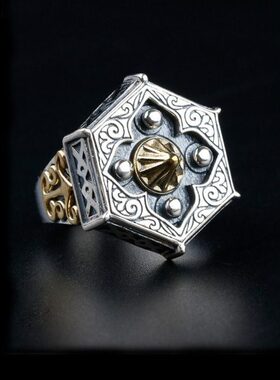 泰戒子个性银戒指男嘻哈单身欧美食指边潮形戒指五开口士指环复古