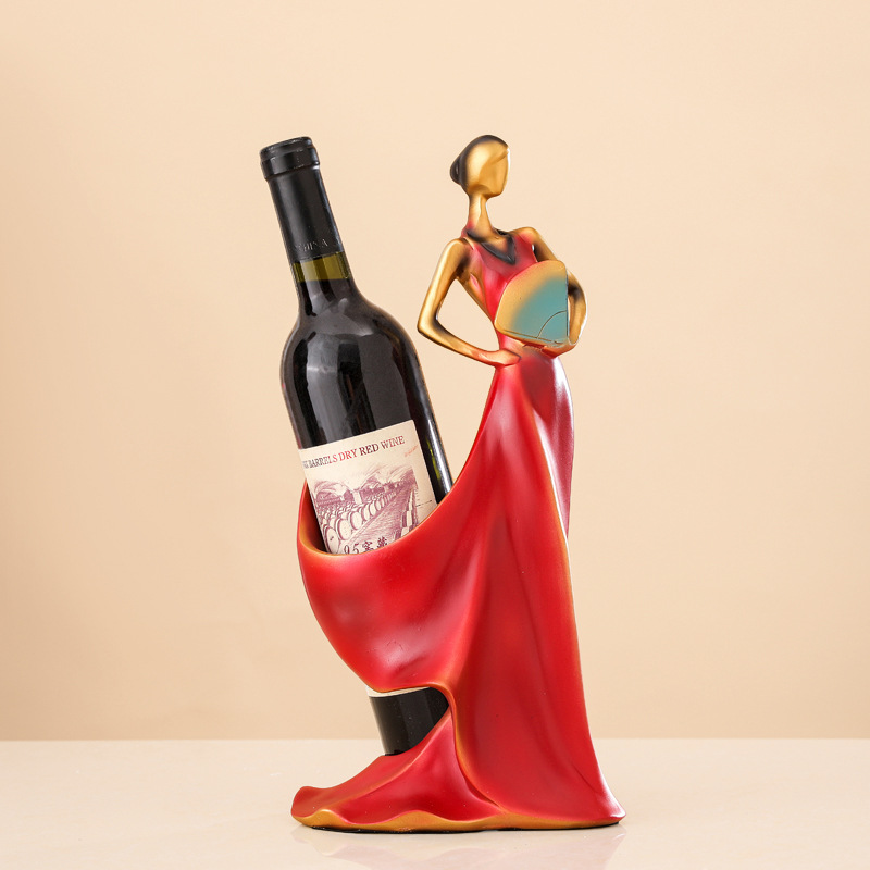 欧式轻奢扇子美女酒架树脂摆件家居客厅酒柜酒店大堂餐桌摆设批发