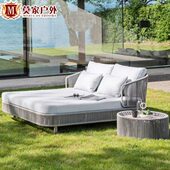 双人床泳池床家户外编别墅躺床莫太阳晒庭院躺椅室外大藤编休闲绳
