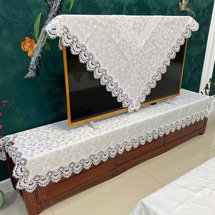 客厅家用地柜台布纯色美甲桌梳妆台盖布罩 电视柜桌布布艺蕾丝欧式
