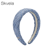 小香风粗花呢发箍 Skvela 高颅顶法式 西西里岛灰蓝格纹洋气发卡女