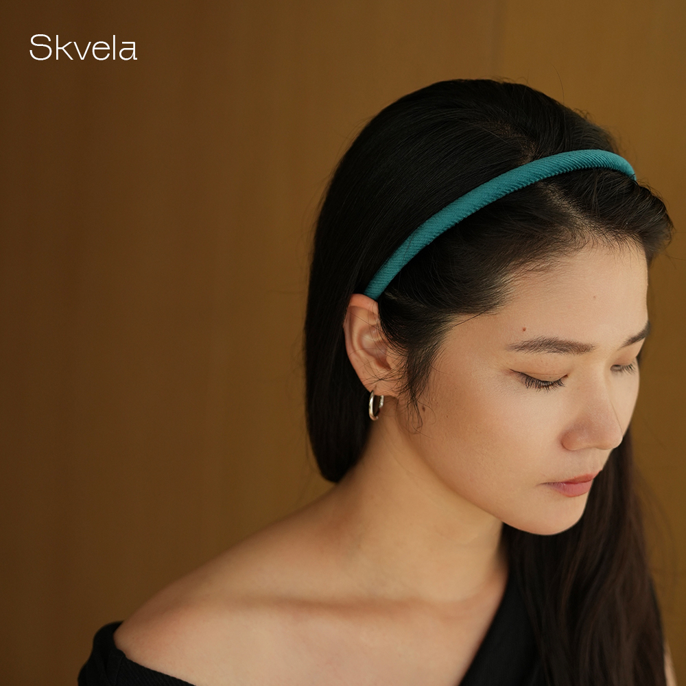 Skvela/法式绒面平绒细款发箍压发头饰女士 阿黛尔松石绿洋气发卡