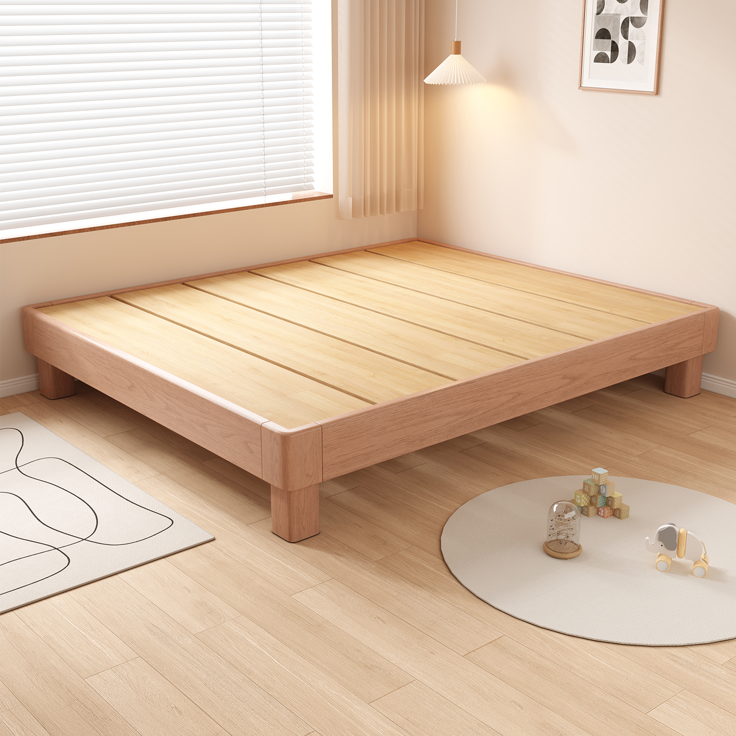 全实木地台床2025新款家用卧室小户型悬浮床无床头榻榻米排骨架床