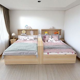 姐妹双人床互不干扰一男一女分隔姐弟不打扰高箱体带隔断板式床