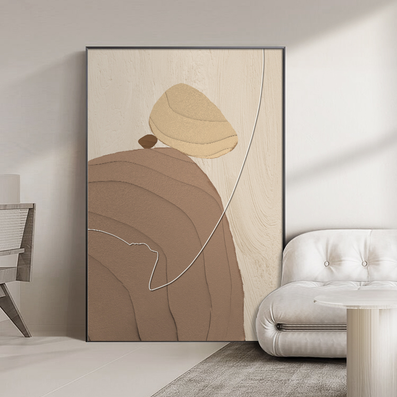 奶油侘寂风客厅装饰画抽象肌理画沙发背景墙挂画高级感玄关落地画