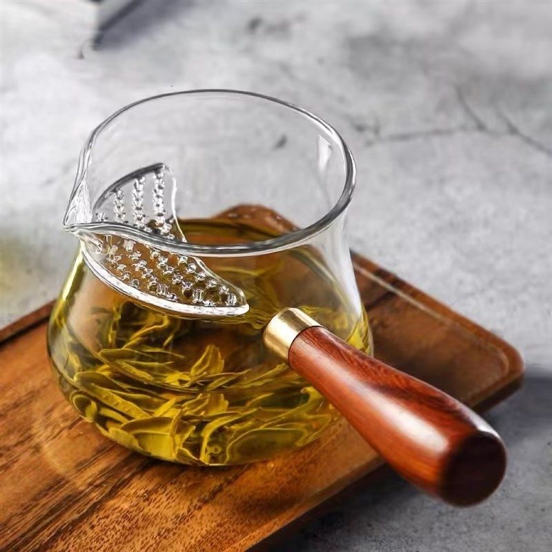 实木侧把公道杯加厚耐热玻璃月牙公道杯带过滤一体分茶器功夫茶具,餐饮具,公道杯,淘宝优惠券,粉丝福利购,淘宝优惠卷