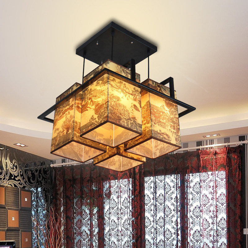 中式仿古吊灯餐桌包厢灯具网吧饭店灯饰铁艺仿羊皮灯酒店古典灯饰