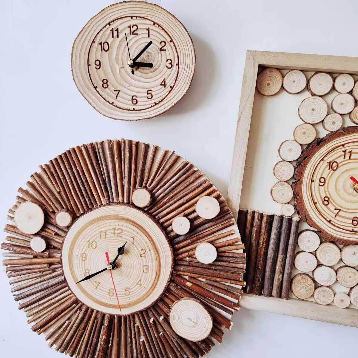 原木手工DIY挂钟客厅创意树图案无声钟挂表简单的家庭原始材料包
