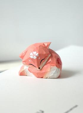 手工木雕摆件小狐狸八重神子可爱动物猫咪柴犬狗木头刻桌面装饰品