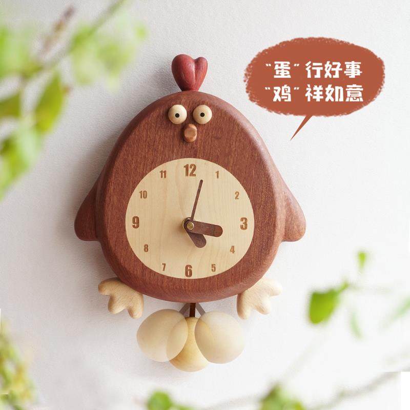 山舍｜咕咕鸡挂钟实木摆钟可爱客厅墙面装饰原木风创意儿童房时钟