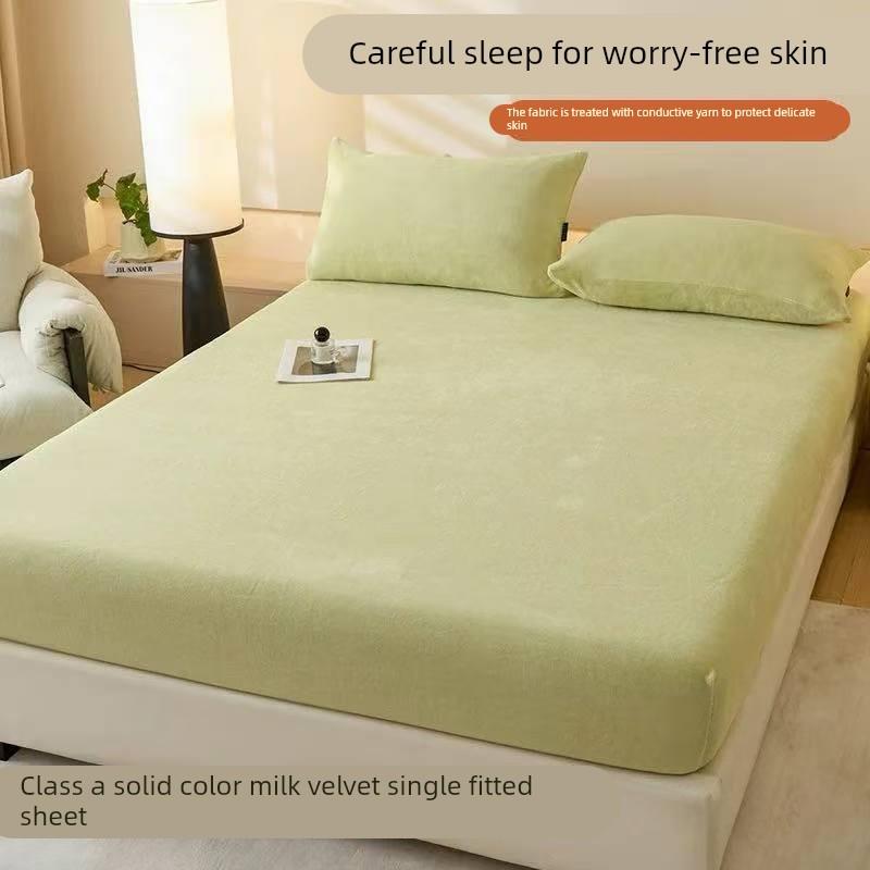 A类新款牛奶绒床笠冬季加绒床罩加厚床垫保护罩防滑