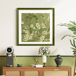 梵高装 复古田园风挂画小清新油画餐厅玄关绿色卧室壁画 饰画法式