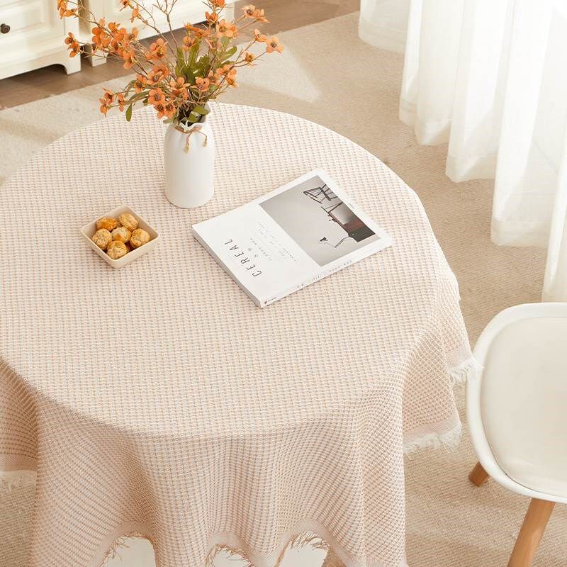 奶油风桌布法式茶几垫小方桌布in风床头柜盖布圆桌棉麻餐桌台布