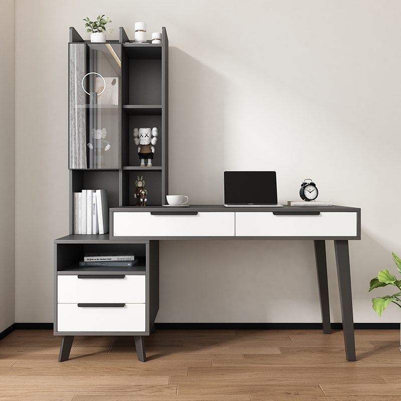 电脑桌家用卧室书桌书架一体桌学生书房写字桌子书柜桌办公桌