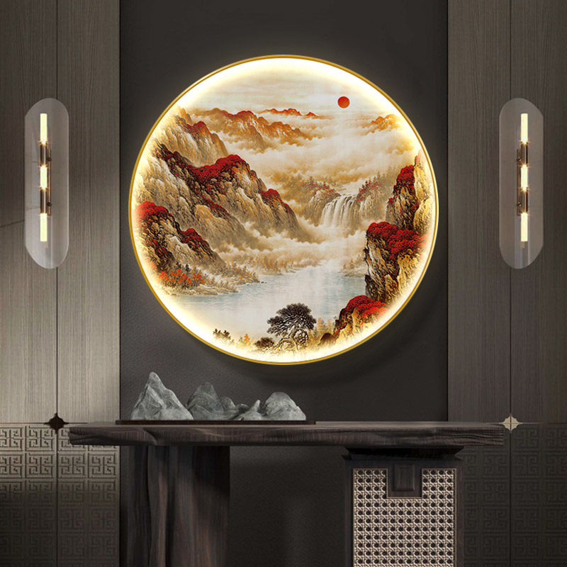 新玄关装饰画走廊过道墙面鸿运当头发光挂画圆形LD氛围灯画,家居饰品,氛围画/灯画,淘宝优惠券,粉丝福利购,淘宝优惠卷