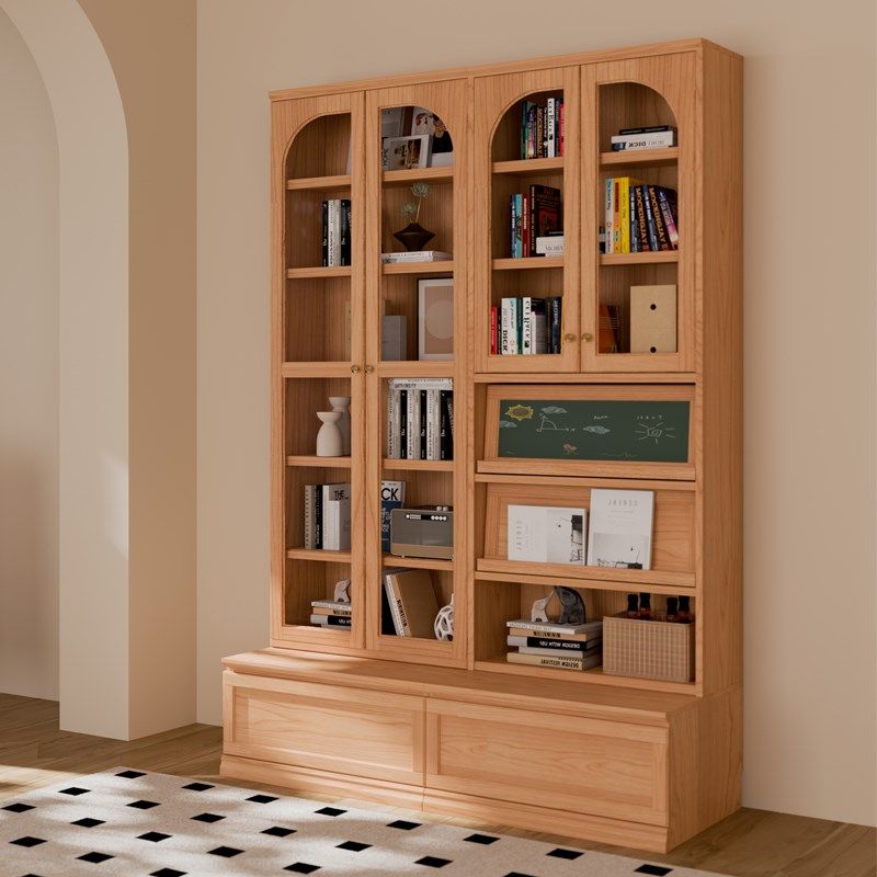 实木卡座书柜樱桃色书柜一体整墙去客厅化展示柜带玻璃门满墙,住宅家具,组合书柜,淘宝优惠券,粉丝福利购,淘宝优惠卷