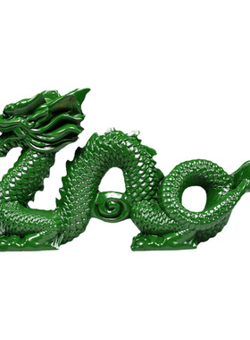 绿色木质五爪青龙实木雕刻补角木制客厅卧室生肖吉祥物工艺品
