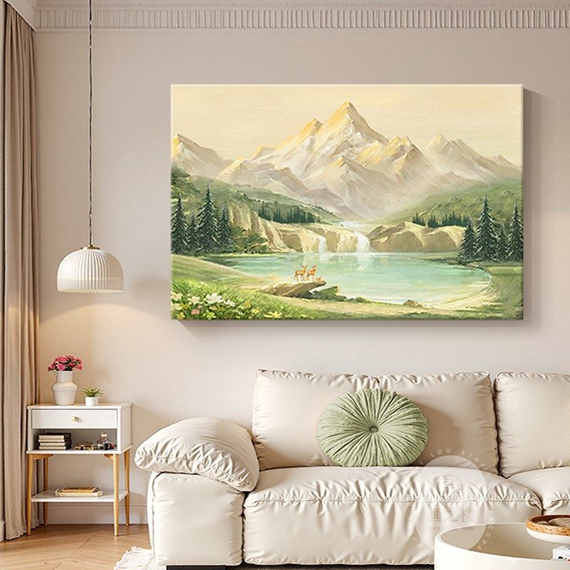 聚宝盆客厅西墙装饰画现代沙发背景墙聚财山水画背有靠山挂画,家居饰品,现代装饰画,淘宝优惠券,粉丝福利购,淘宝优惠卷