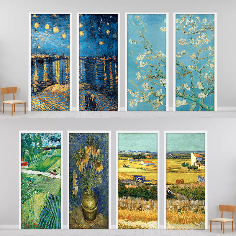 梵高印象门贴画装饰整张自粘卫生间浴室玻璃卧室木门翻新贴纸