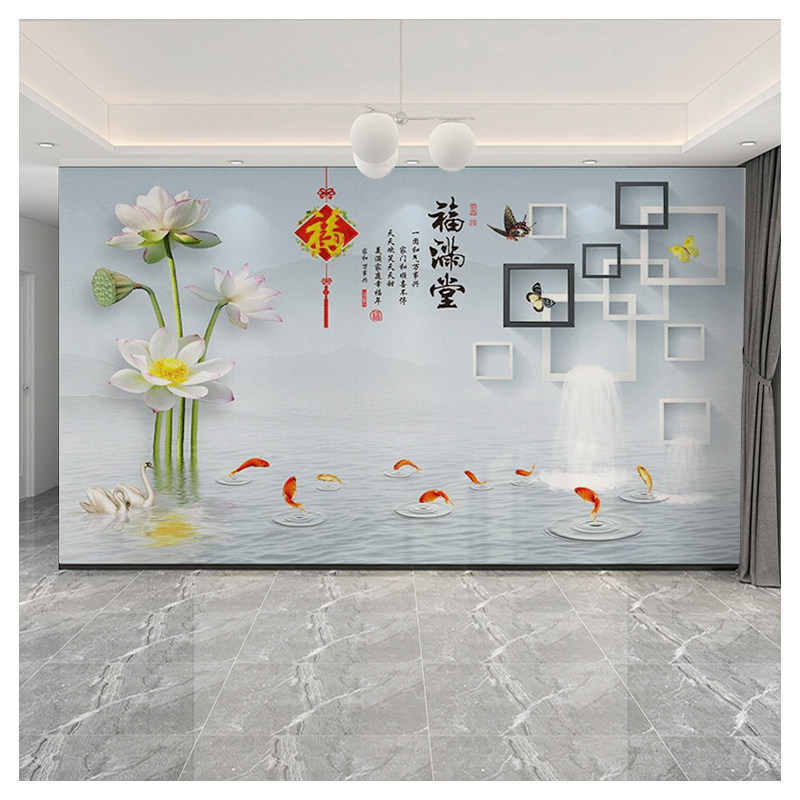 新款客厅电视背景墙墙纸鸟壁纸山水壁画墙布d立体壁布,家装主材,定制壁画,淘宝优惠券,粉丝福利购,淘宝优惠卷