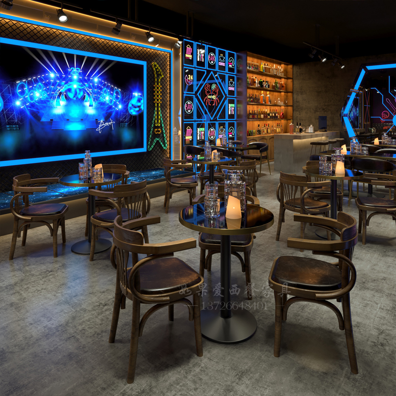 复古工业风清吧卡座酒吧桌椅餐厅咖啡馆U型转角靠背沙发桌椅组合