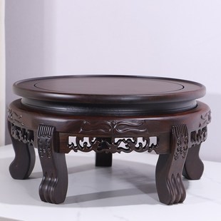 荷缸底座瓶底座雕刻工艺实木圆形鱼缸奇石头红木底座托架