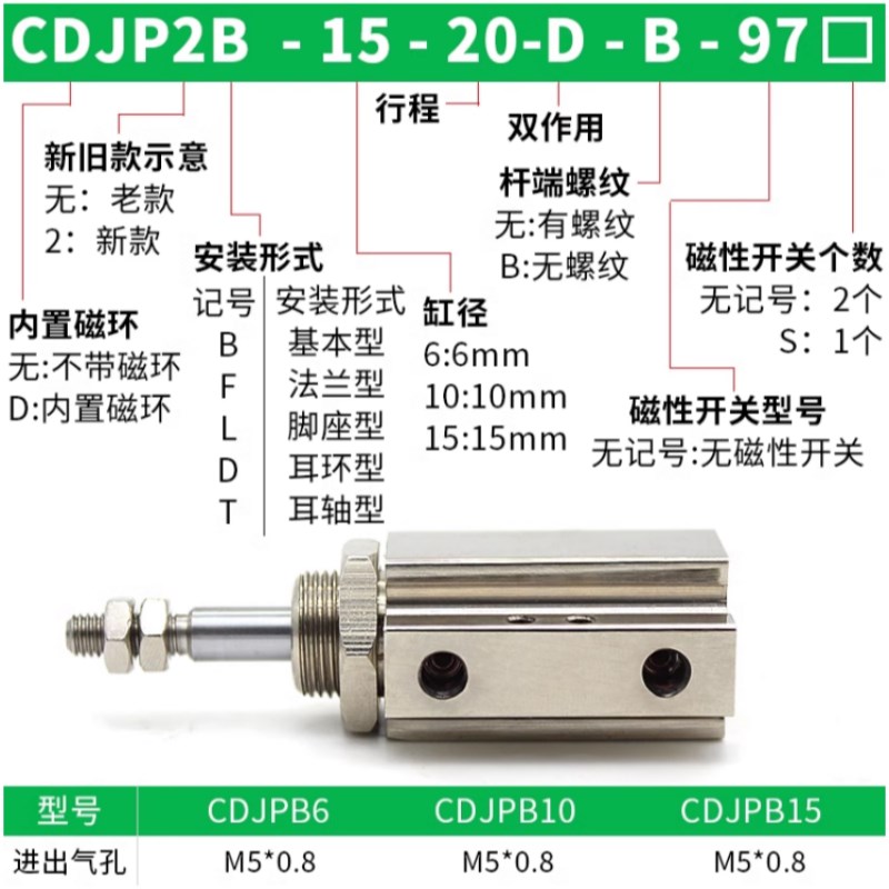 针型气缸CDJPB6 CJPB15CJP2B10CDJP2B16-5D-10D-15D-20D-25D-30DB