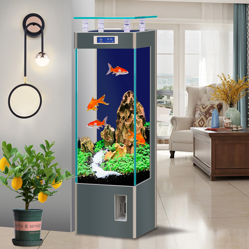 创海家用客厅落地新款鱼缸立式背滤水族箱超白玻璃免换水金鱼缸