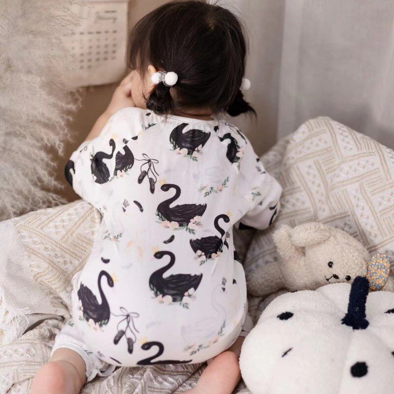 宝宝竹棉纱布竹纤维七分袖睡袋男女童柔软双层纱分腿薄款防踢被