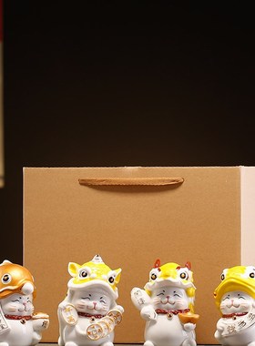 新中式灯饰舞狮招财猫摆件陶瓷乔迁入户店铺开业礼物客厅桌面装饰