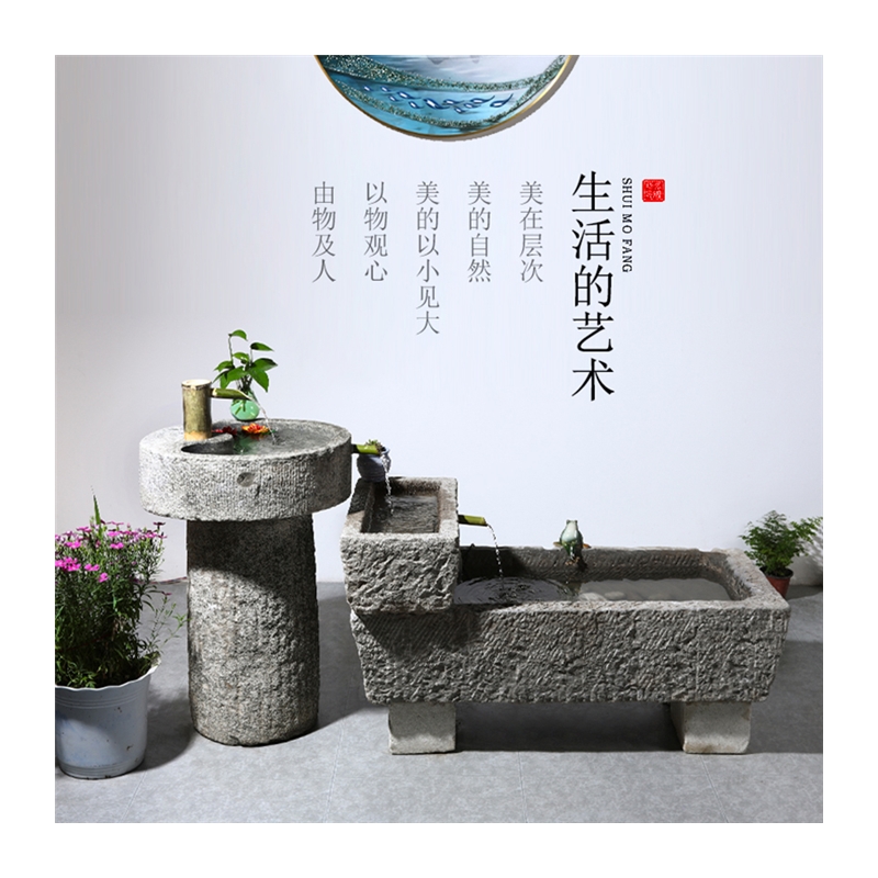 青石鱼缸老石槽马槽流水貔貅拴马桩石头流水景水槽石材水缸养鱼池