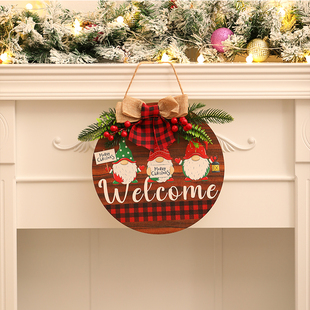 耶诞节圆形发光木质藤圈花环挂饰老人雪人麋鹿藤条带灯橱窗装饰品