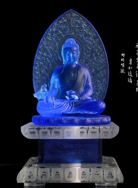 琉璃药师佛 药师琉璃光如来佛像 琉璃发光底座药师七佛