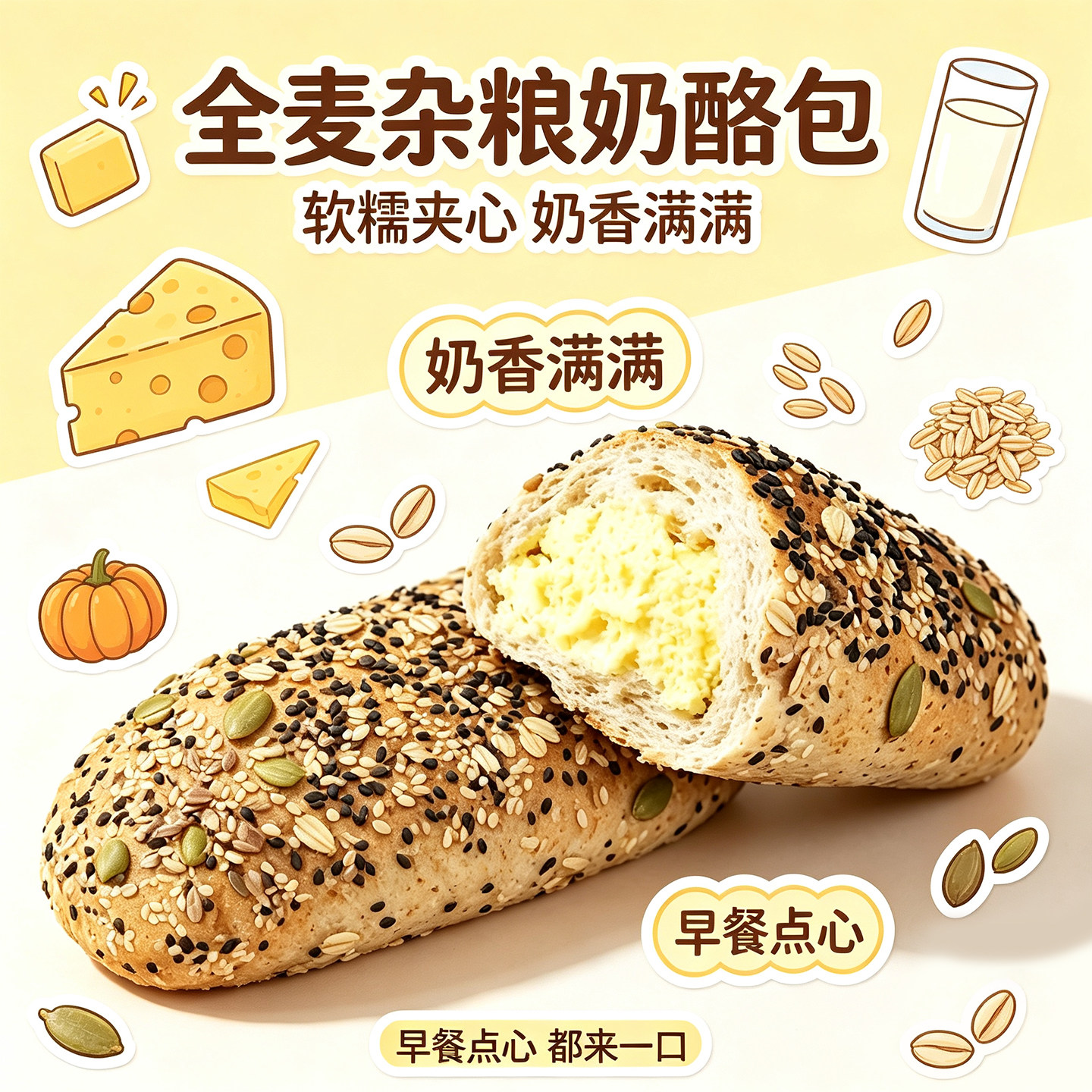 全麦五谷坚果乳酪夹心欧包低脂