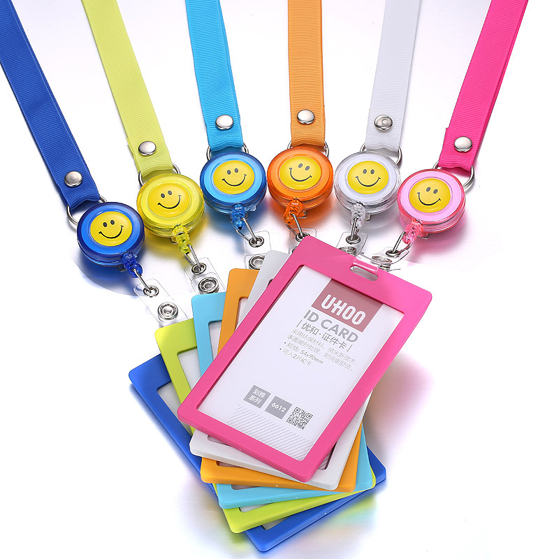 4个装笑脸易拉扣挂绳卡套工作证高档胸卡证件卡套展会证胸牌定制