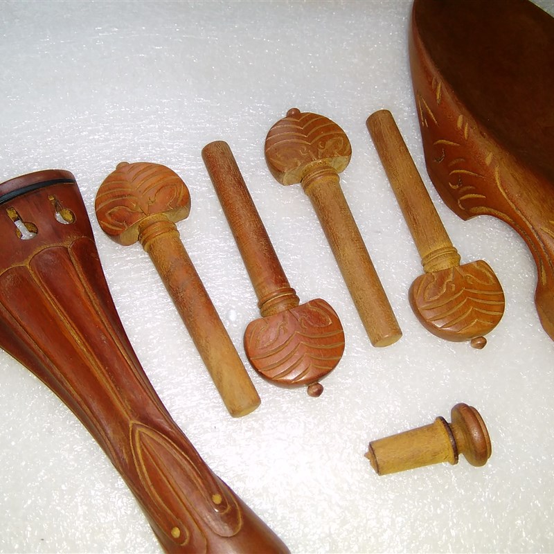 小提琴枣木雕刻雕花配件拉弦板腮托轴子4/4琴轴尾柱/尾钉整套包邮